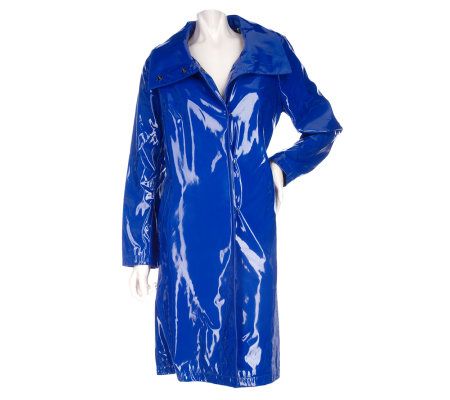 Dennis Basso Water Resistant Faux Patent Snap Front Coat - A202739