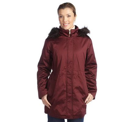 Isaac Mizrahi Live! Solid or Print Anorak with Faux Fur Hood - A210539