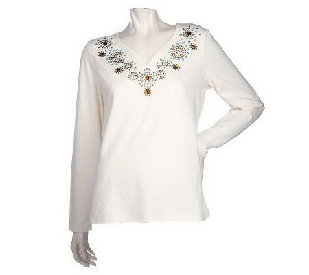 Grand Ole Opry Stretch Jersey Rhinestones and Studded Knit Top - A210739