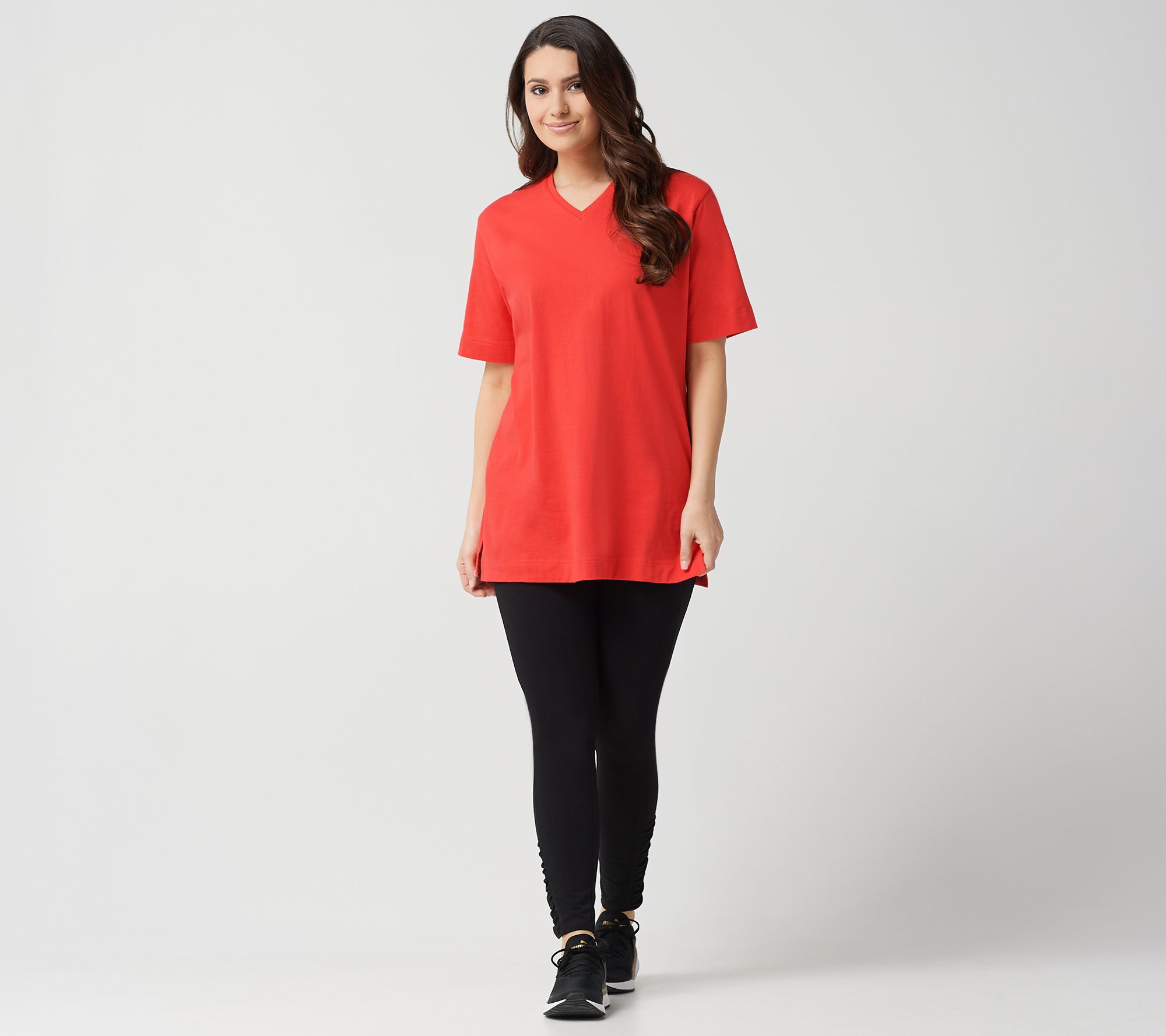 Denim & Co. Essentials Short Sleeve Oversized V-neck T-shirt
