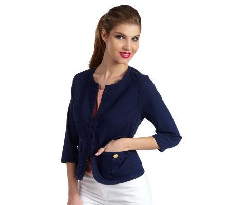 Isaac Mizrahi Live! 3/4 Sleeve Stretch Jacket with Pockets - A214739