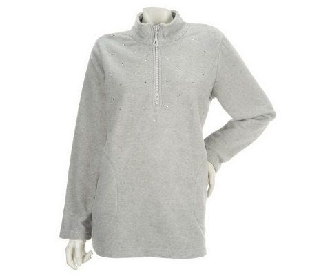 Quacker Factory 1/2 Zip Fleece Pullover with Rhinestones - A219939