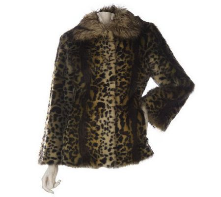 LOGO by Lori Goldstein Leopard Print Faux Fur Coat - A220239