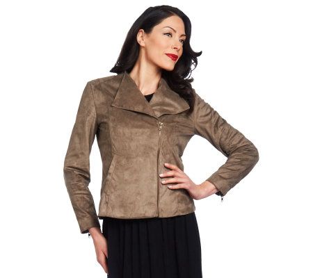 Belle Gray by Lisa Rinna Asymmetrical Faux Suede Jacket - A222239