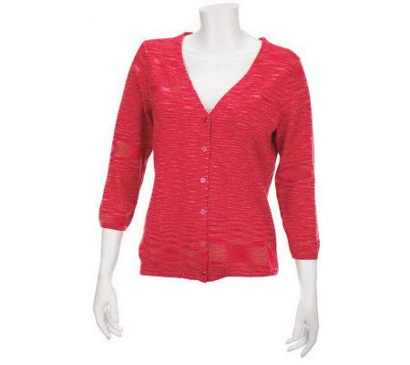 Isaac Mizrahi Live! 3/4 Sleeve Space-Dye Cardigan - A225139