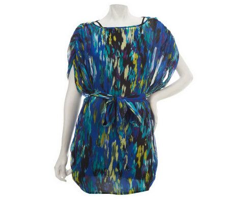 M by Marc Bouwer Printed Sheer Tunic with Belt & Tank - A226639