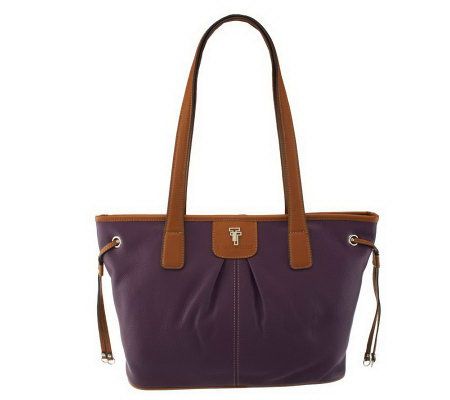 Tignanello Pebble Leather Zip Top Tote with Tassels & Contrast Trim - A226739