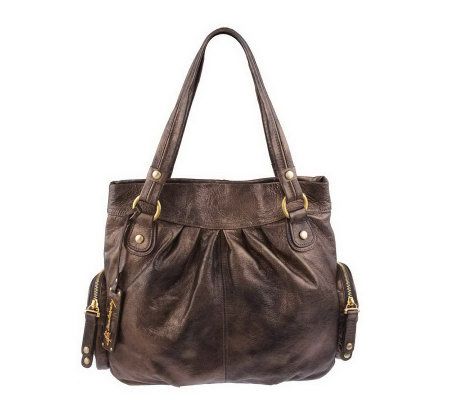 As Is B. Makowsky Leather Snap Top Shopper - A226939
