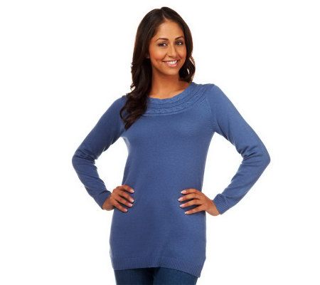 Liz Claiborne New York Cable Yoke Raglan Sleeve Sweater Tunic - A227139