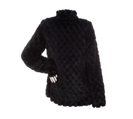 Dennis Basso Diamond Textured Faux Fur A-line Coat