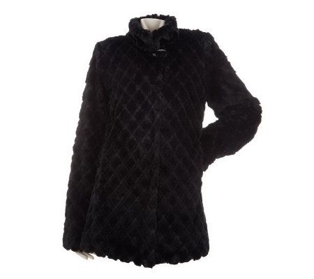 Dennis Basso Diamond Textured Faux Fur A-line Coat - A229739