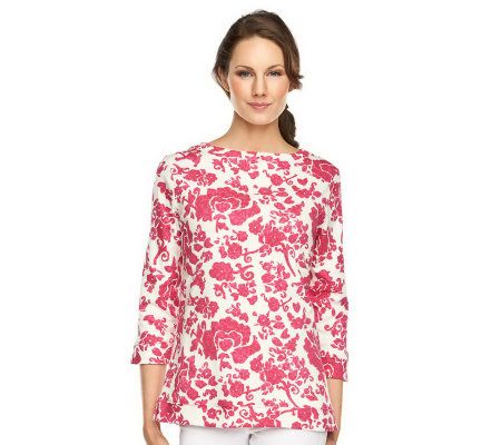 Liz Claiborne New York Bateau Neck 3/4 Sleeve Printed T-Shirt - A230439