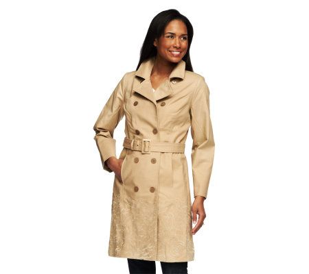 Isaac Mizrahi Live! Floral Embroidered Trench Coat - A230539
