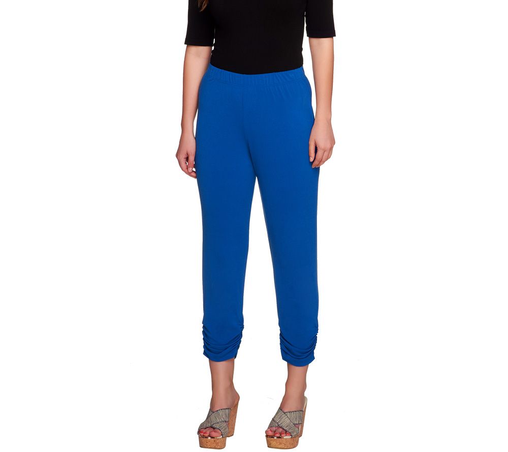 George Simonton Ruched Crystal Knit Elastic Waist Cropped Pants - A231839