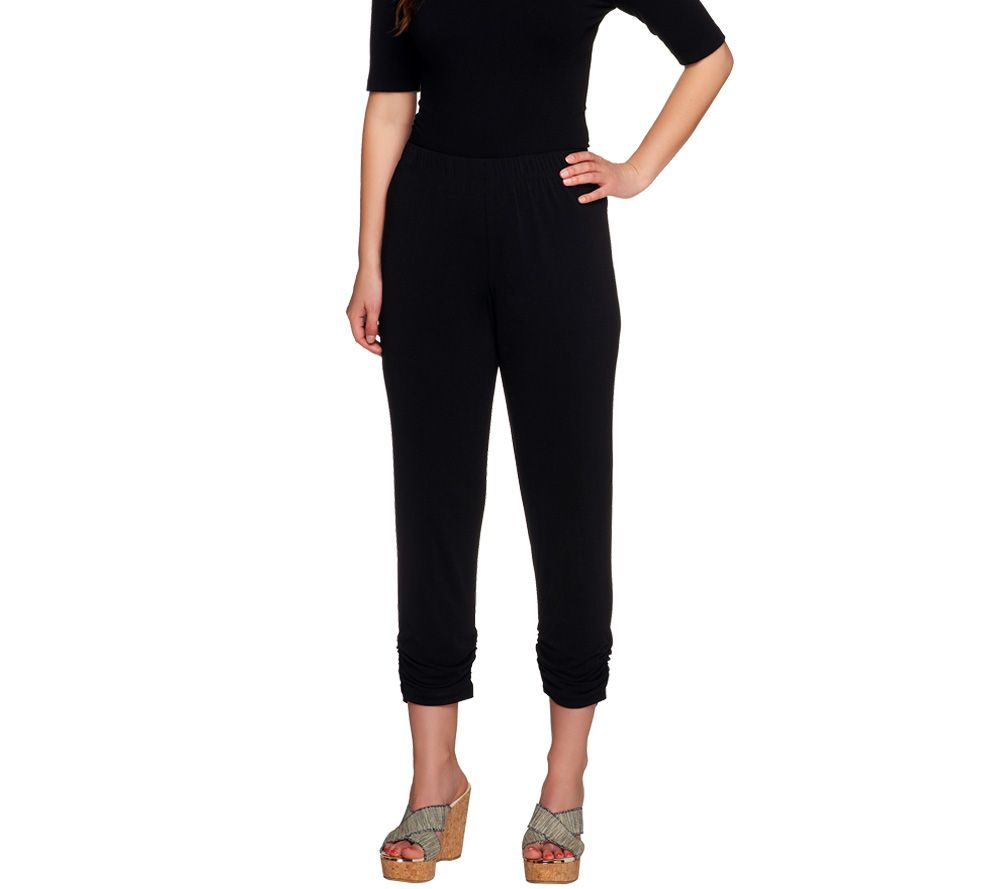 George Simonton Ruched Crystal Knit Elastic Waist Cropped Pants - A231839