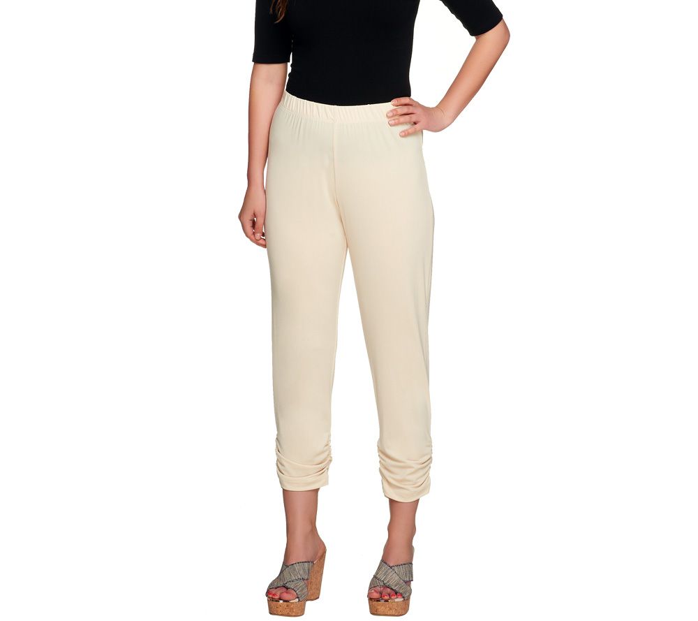 George Simonton Ruched Crystal Knit Elastic Waist Cropped Pants - A231839