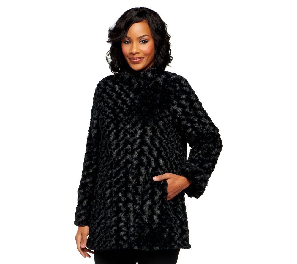 Dennis Basso Textured Rosette Faux Fur A-line Coat - A86539