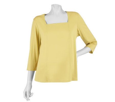 Susan Graver Butterknit 3/4 Sleeve Square Neck Top - A02140