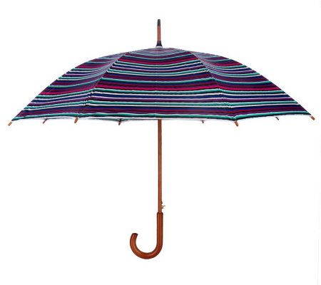 Dennis Basso Multi-color Striped Umbrella with Wood Handle - A202740