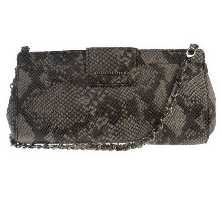 Judith Ripka Madison Python Embossed Leather Clutch w/ Chain Strap - A215240