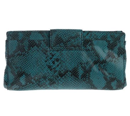 Judith Ripka Madison Python Embossed Leather Clutch w/ Chain Strap