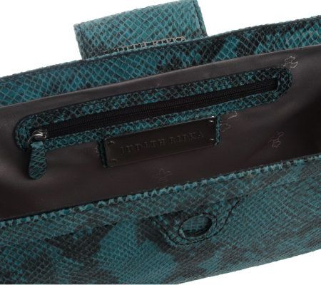 Judith Ripka Madison Python Embossed Leather Clutch w/ Chain Strap