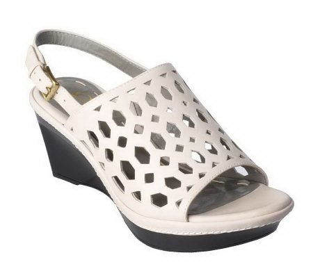 B. Makowsky Leather Cutout Wedge Sandals - A215640