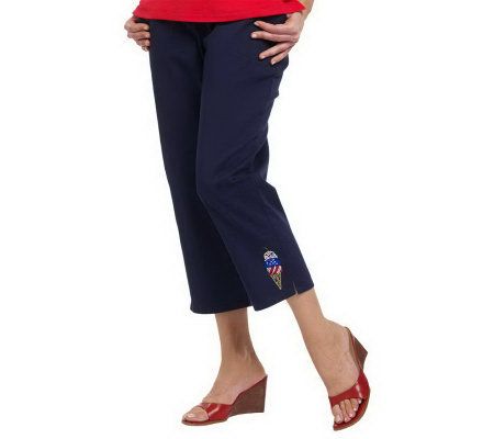 Quacker Factory Woven Crop Pants with Rhinestone Detail - A215740