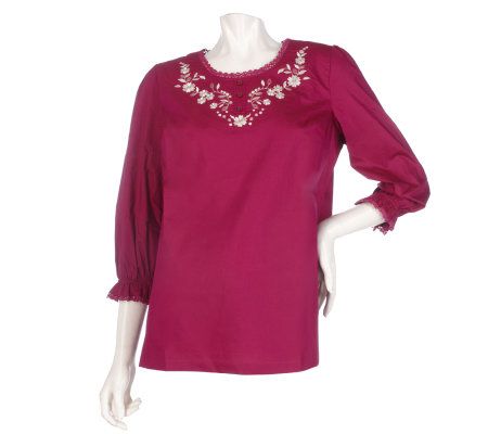Denim & Co. 3/4 Sleeve Embroidered Woven Tunic - A215940