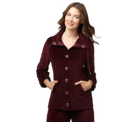 Susan Graver Velour Snap Front Jacket with Roll TabSleeves - A219140