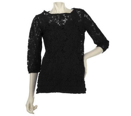 Motto Scoopneck 3/4 Sleeve Lace Tunic with Solid Cami - A221340