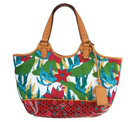 Tignanello Canvas or Raffia Large Shopper with Braided Handle - A224140