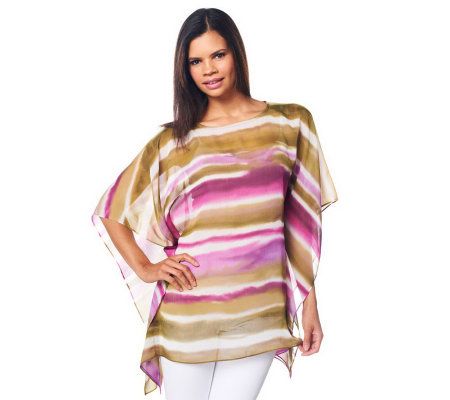 Susan Graver Printed Yoryu Chiffon Scarf Top with Bateau Neck - A224540