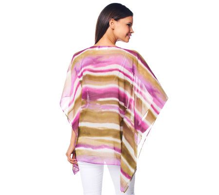 Susan Graver Printed Yoryu Chiffon Scarf Top with Bateau Neck
