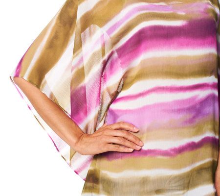 Susan Graver Printed Yoryu Chiffon Scarf Top with Bateau Neck