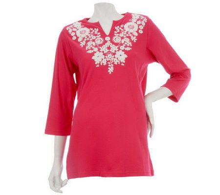 Quacker Factory 3/4 Sleeve Embroidered Floral Tunic - A225740