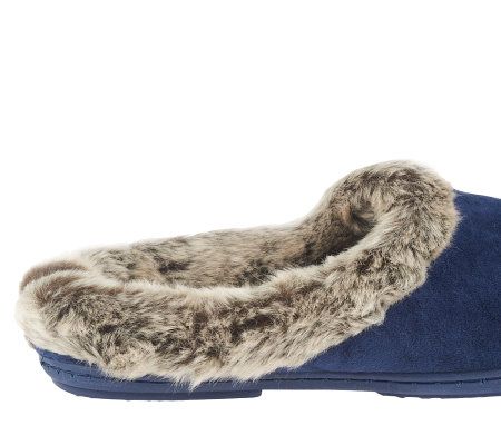 Dearfoams Microfiber Velour Clog with Frosted Faux Fur Lining