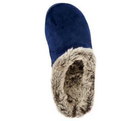 Dearfoams Microfiber Velour Clog with Frosted Faux Fur Lining