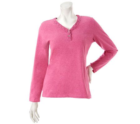 Denim & Co. Long Sleeve Henley w/Lace & Button Detail - A229140