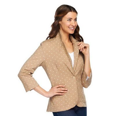 Liz Claiborne New York 3/4 Sleeve Polka Dot Knit Blazer - A230440