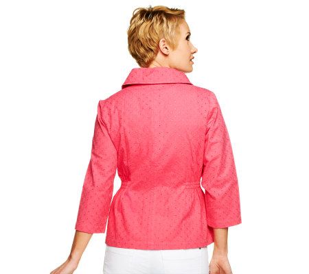Liz Claiborne New York Eyelet Jacket with Smocked Waist Detail
