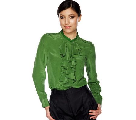Isaac Mizrahi Live! Silk Crepe de Cine Ruffle Blouse - A199141