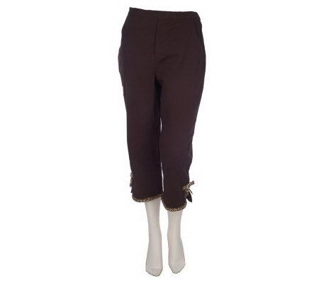 Quacker Factory Crop Pants w/ Animal Trim and Rhinestone Detail - A201741