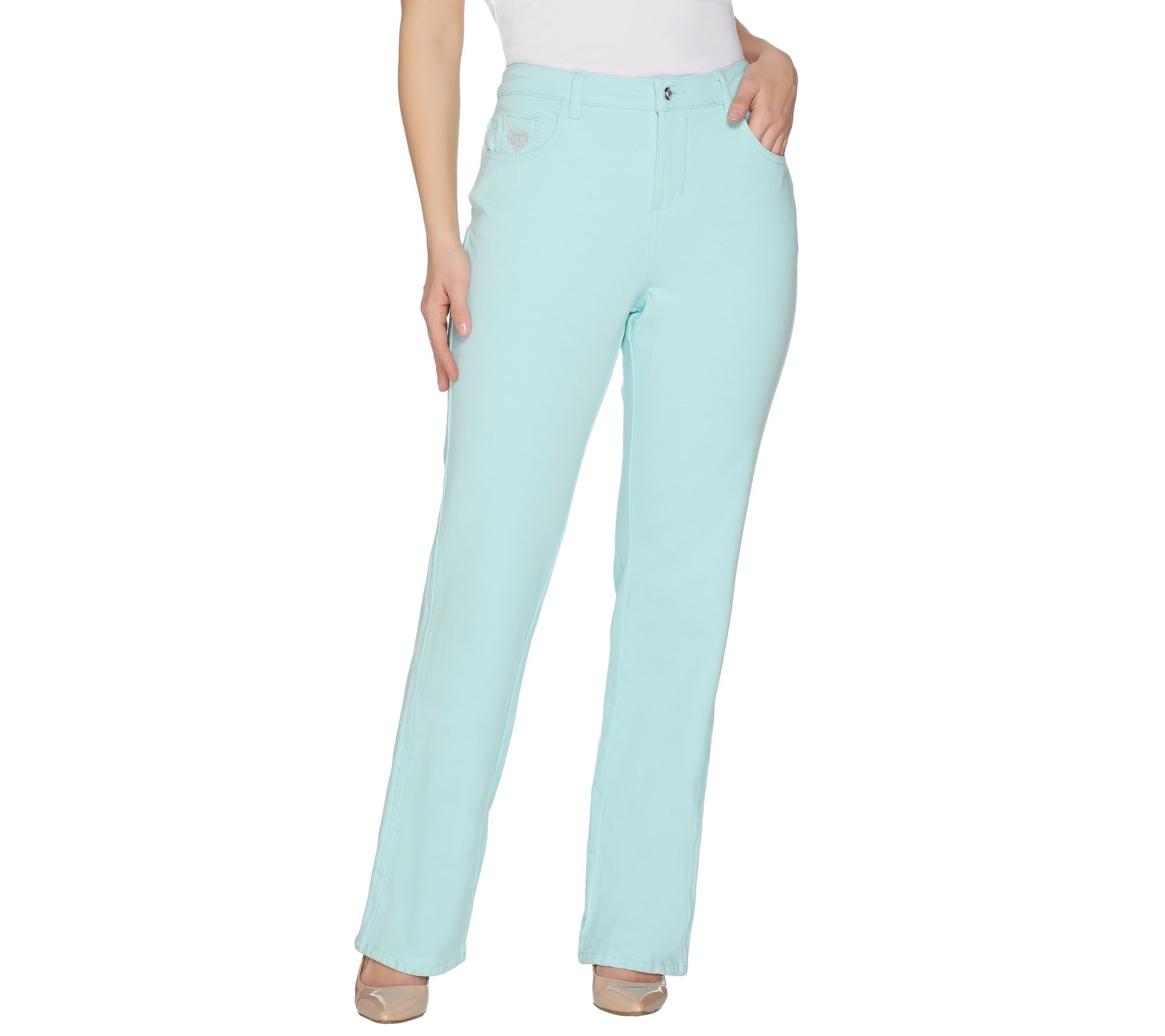 Quacker Factory DreamJeannes Regular 5Pocket Knit Denim Boot Cut Pants - A210141