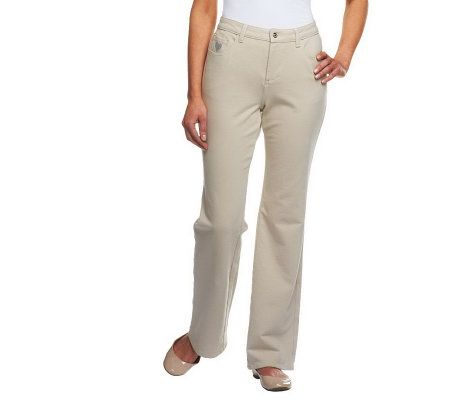 Quacker Factory DreamJeannes Regular 5Pocket Knit Denim Boot Cut Pants - A210141