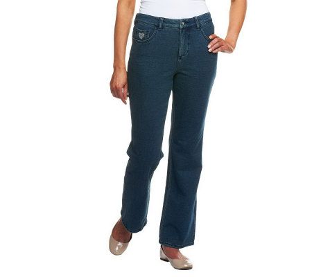 Quacker Factory DreamJeannes Regular 5Pocket Knit Denim Boot Cut Pants - A210141