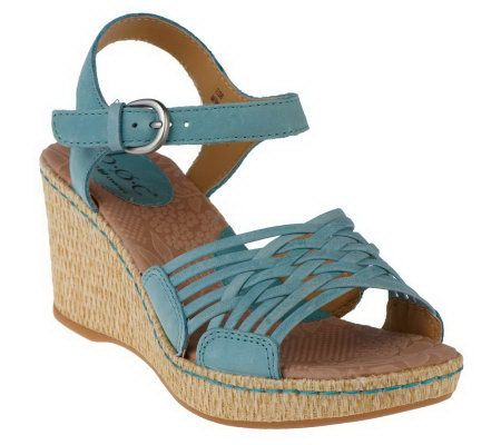 B.O.C. by Born Tootsie Leather Quarter Strap Wedge Sandals - A212841