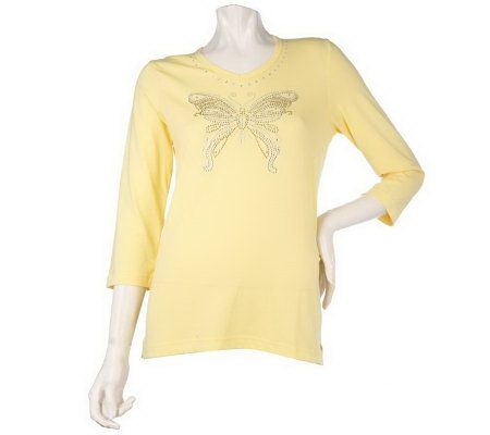 Quacker Factory 3/4 Sleeve Butterfly Stretch T-Shirt - A213341