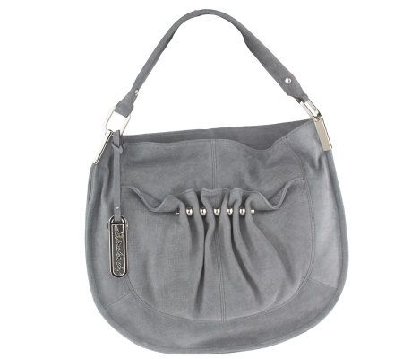 B.Makowsky Shimmer Leather Zip Top Hobo Bag with Ruching - A216741