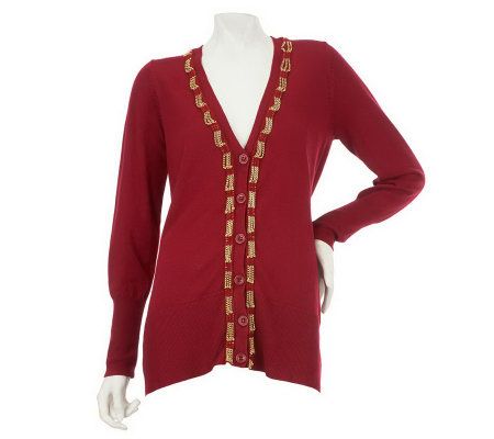 George Simonton Boyfriend Cardigan with Chain Trim Placket - A217841